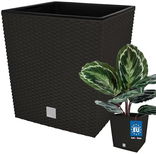 KOTARBAU® Pot De Fleur Carré De 15,8L avec Insert | Pot en Plastique Couleur Umbra | Pot Intérieur | Pot De Jardin À Texture De Rotin | avec Cache-Pot Extérieur | Pot De Fleur Rectangulaire
