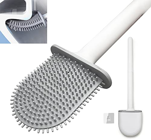 Spazzolino WC in silicone con pue in silicone, asciugatura rapida. Scopino per WC, vasca da bagno, bagno con supporto a parete. Spazzola per la pulizia creativa con base adesiva.
