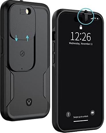 Spy-Fy iPhone 14 Pro Max Case with Sliding Camera Cover Front and Rear | Protect Your Privacy | 2 Metre Drop Protection | Matte Black | iPhone 14 Pro Max Camera Cover | Valenta