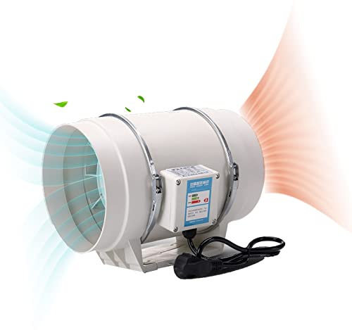 JIONET 195Mm In Line Bathroom Extractor Fan 8 Inch Loft Mounted Inline Shower Ceiling Powerful Ventilation Damp Control for Grow Tents Hydroponics (Color : 130W/8 Inch, Size : 2 Gear)