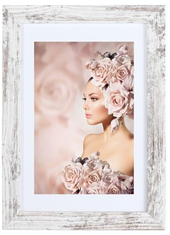 IDEAL TREND Bilderrahmen Holz Rahmen Plexi Acryl Collage Wanddeko Poster quadratisch S215: Farbe: Shabby-Weiß | Format: 50x50