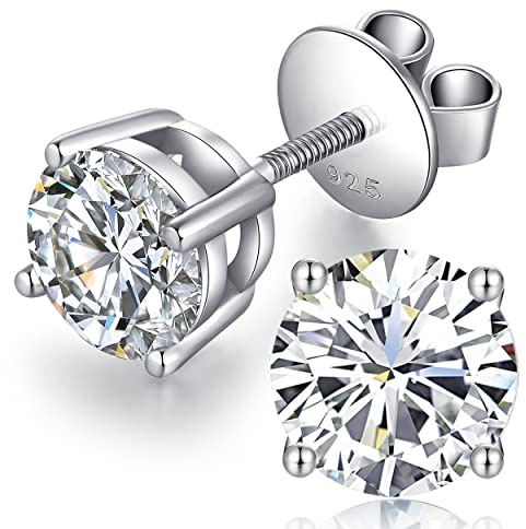 Diamond Earrings Men Zirconia Stud Earrings Hypoallergenic Earring 925 Sterling Silver Studs For Men Women White Gold Nickle Free Cz Earring Studs 8mm