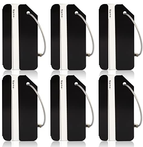 6 Stück schwarze Gepäckanhänger für Koffer, Metall-Gepäcketiketten für Reisegepäcktaschen, wasserdichte Kofferanhänger mit Namensausweis für Familie, Paare, Freunde (Schwarz)