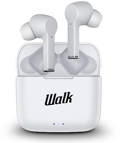 Walk Audio | Wireless Bluetooth Earphones | In Ear Light-Weight Headphones | TWS Earbuds With Charging Case (White)