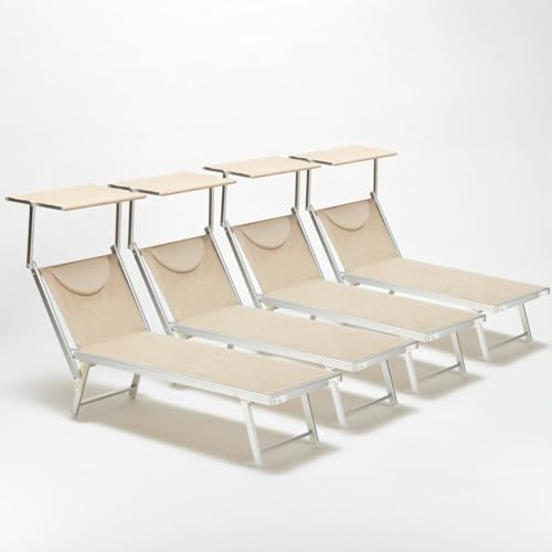 4 Lettini Spiaggia Mare Professionali Alluminio Santorini - Beige