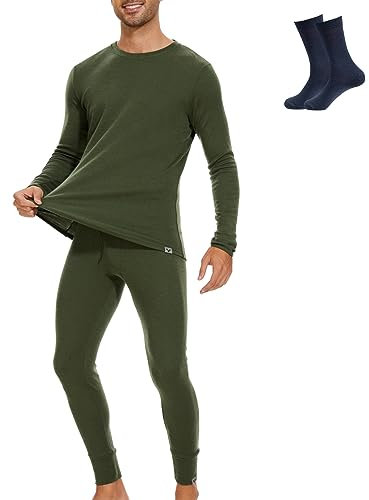 MERINNOVATION 100% Merino Unterwäsche Herren Set Leicht, Mittelgewicht, Thermounterwäsche Merinowolle, Langarm Shirt und Hose