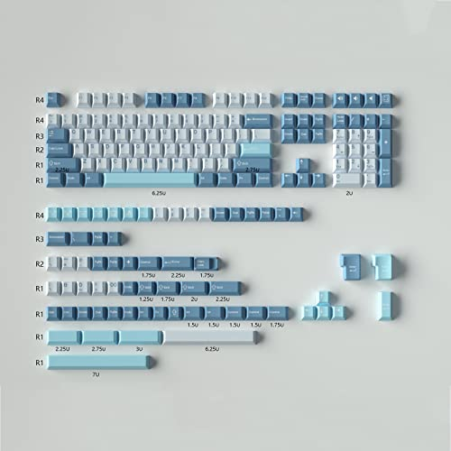 Sumgsn - Set di 172 copritasti profilo Cherry stampati a doppia iniezione per tastiera meccanica a 61/64/87/104/108 tasti con interruttori Cherry Mx e layout Alice, azzurro (Shoko)