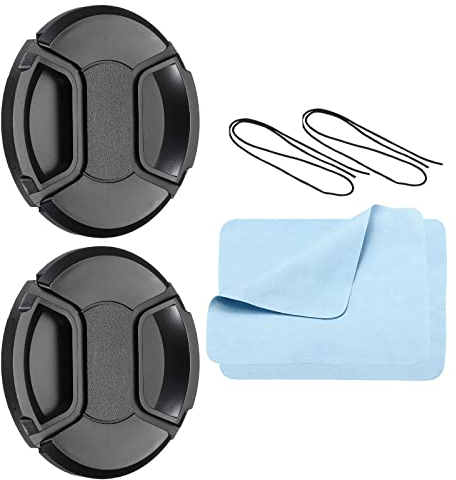 PATIKIL 2Pack Kamera Linse Kappe Mitte Quetsche Vordere Linsendeckel mit Kappe Schnur/Mikrofaser Reinigungstuch für 86mm Gewinde Universell DSLR Leinen