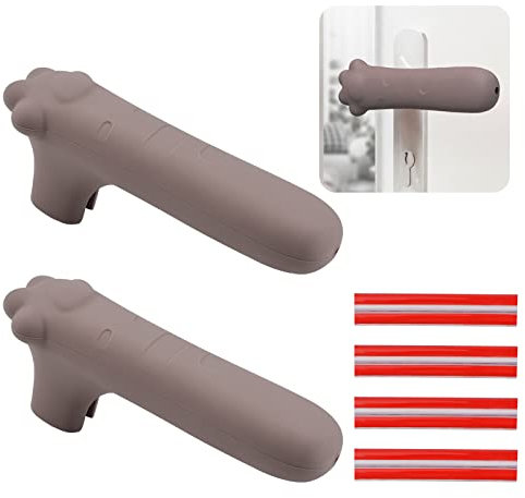 UFURMATE Door Handle Covers, 2Pcs Grayish Purple Silicone Door Handle Glove Covers Cat Claw Shape Door Knob Covers Safety Door Knob Protector with Anti-Collision Adhesive Strip
