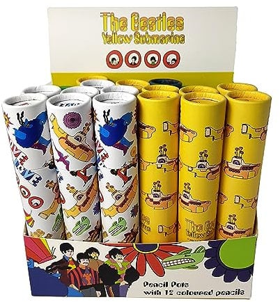 Puckator The Beatles Yellow Submarine Large Pencil Pot with 12 Colouring Pencils - Cute Stationary - Coloured Pencils - School Stationary - Pencil Roll - Colouring Pencil - Color pencils