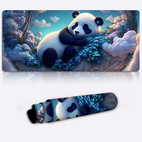 Mauspad und Gaming-Mauspad, großes XXL-Langes Mousepad, erweiterte XXL-, rutschfeste Gummiunterseite, genähte Kanten, Mäusepad, The Mystic Panda, 39,9 x 89,9 cm