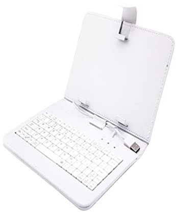 Gatuida 7-inch Tablet Keyboard Case White Leather Protective Cover and Stand for Universal Tablet Pc Suitable for Office and Travel