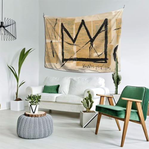 Minoma The Crown Jean-Michel Basquiat Print Series Tapisserie, Wandkunst, Poster, 3D-Version, Themenparty-Dekoration für Wohnzimmer, Schlafzimmer, Zuhause, Schlafsaal, Wandteppich, 152,4 x 101,6 cm