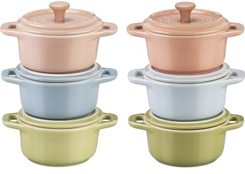 STAUB Juego de 6 mini cocotte redondos de cerámica de gres, colores pastel macaron