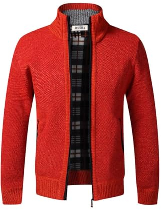 Jinsha Herren-Strickjacke Dicker-Pullover Stehkragen-Cardigan Winter - Warm Fleece-gefüttert Frühling Herbst Mantel Reißverschluss Sport Freizeit Klassisch Business Fashion Strickjacke(Orange Red XL)