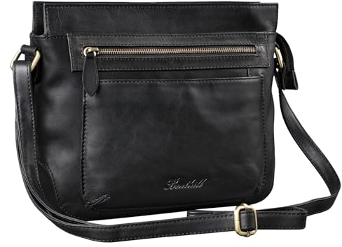 Benthill Echt Leder Damen Schultertasche | Vintage Umhängetasche aus weichem Rindsleder | Ledertasche für Frauen | Kleine Damentasche, Farbe:Schwarz