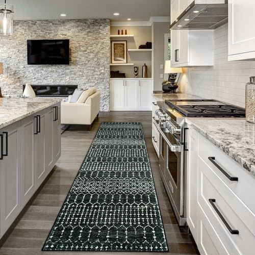 Lahome Moroccan Black Long Runner Washable Hallway Rug, Ultra-Thin Non Slip Kitchen Runner, Soft Modern Print Indoor Floor Carpet for Entryway Stair (Black, 2'5''x12'') Hana