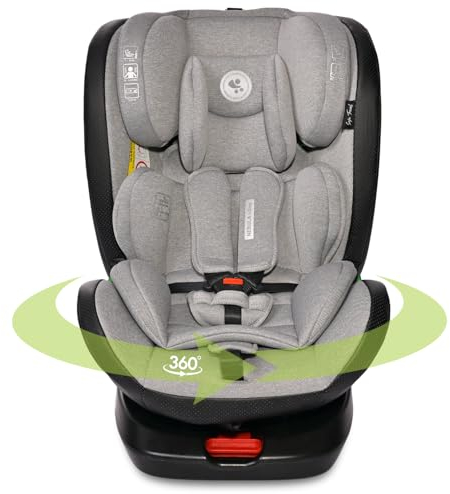 Lorelli Auto Kindersitz Nebula mit Isofix, 360 Grad drehbar, (0-36 kg) Mitwachsender Autositz i-Size 40-150cm - Gruppe 0+/1/2/3, Babysitz ab Geburt, 5-Punkt-Gurt, Einstellbare Kopfstütze, grau