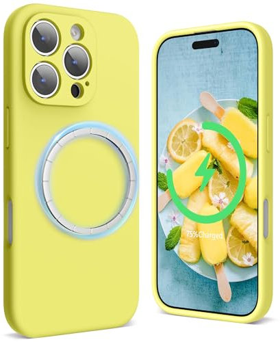 SURPHY Cover Magnetica per iPhone 16 Pro 6,3 Pollici Compatibile con MagSafe,Sottile Antiurto Custodia iPhone 16 Pro Silicone con 2 mm Protezione Fotocamera,Giallo