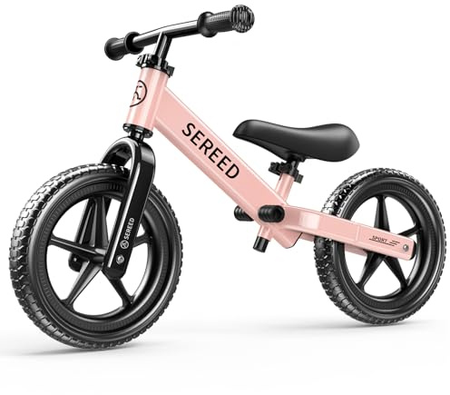 SEREED Toddler Balance Bike 2 Year Old, No Pedal Kids Toy Bike for 2-5 Years Old, Tool-Free Adjustment, Gift for 2-3 Girls, Customize Plate with 3pcs Stickers (Pink)