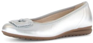 Gabor Damen Klassische Ballerinas, Frauen Flats,Moderate Mehrweite (G),Pumps,Halbschuhe,Sommerschuhe,Slipper,Ballet-Flats,Silber,43 EU / 9 UK