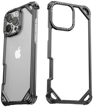 NIFBANG für iPhone 16 Pro Max Hülle,Aluminium Metall Dünn Slim No Back Design Handyhülle mit MagSafe, 4 Ecken-Airbags Stoßfeste Schutzhülle, Rahmenlose für iPhone 16 Pro Max Bumper Case, Schwarz