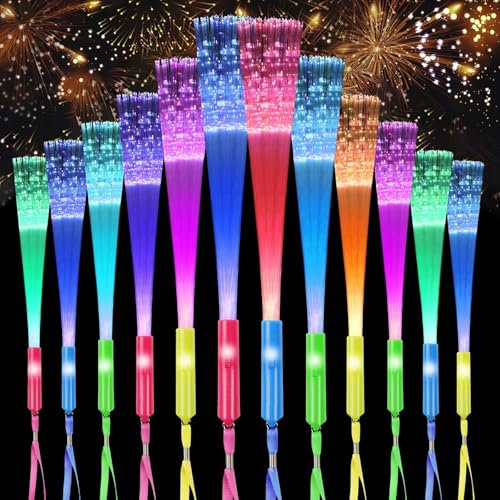 Binnan 12pcs Varillas de Fibra Luminosa Light, Barras Luminosas, Varita Intermitente LED, Barras de luz LED Intermitentes para Conciertos, Bodas, Cumpleaños