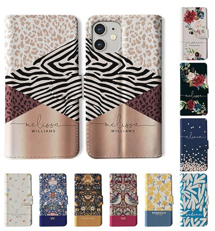 Tirita Personalised Wallet Phone Case for iPhone 11 Pro With Card Holder – Leather Flip Case or Cover With Custom Name – Cute Personalised Gift for Women [19. Leopard Print Patterns]