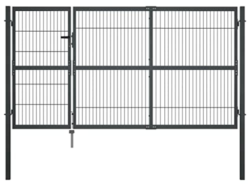 Juroupi Gartentor Doppelstabmattenzaun Tor Garten TüR GartentüRen mit Pfosten Stahl 350×140 cm Anthrazit
