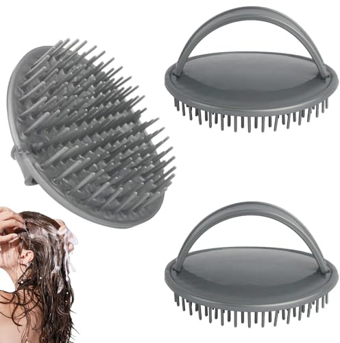 3 Pcs Scalp Brush Relaxing Scalp Massager, Gray | Ergonomic Shampoo Brush, Plastic Hair Massager, For Salons Barbers Women Men Pets, Shower Detangling Exfoliating, Hair Growth