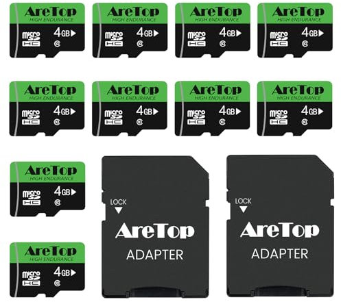 AreTop 4GB Micro SD Cards 10-Pack Micro Memory Cards with 2 Adapter, Read Speed up to 90MB/s, High Speed 4GB TF Cards for Printer, MP3, Surveillance 10Pack 4G