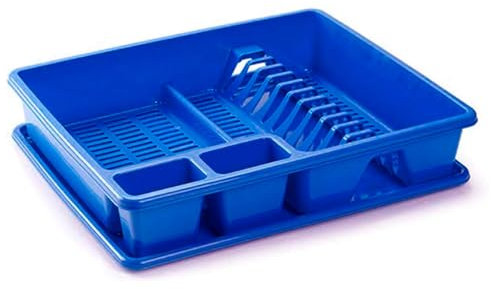 AC - Escurridor de Platos con Bandeja, Drena al Fregadero, Fabricado en Plástico, Bandeja para el Agua, Ideal para la organización y Limpieza - 48 x 38 x 9 cm - Color Azul Marino