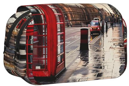 AQRJLPO Red Phone Booth London Street Print Pencil Case Double - Layer Flip Pencil Pouch Pen Organizer Makeup Bag for School, Travel and Work