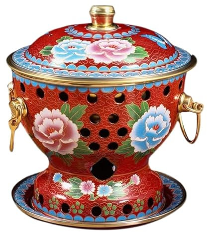 Chinese Charcoal Hotpot for Cooking Single Person Small Copper Pot Hot Pot Chinese Traditional Hot Pot by Commercial Alcohol Cooking Pot Kitchenware(Rosso)