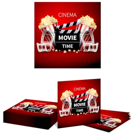 GlamRays Movie Night Papierservietten 20 Stück 16,5x16,5cm Gefaltet 33x33cm Offen Kino Party Servietten Geburtstagsfeier Snack Servietten Popcorn Thema