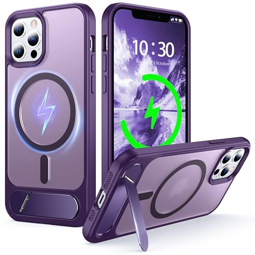 NJROW Magnetic Stand for iPhone 12 Case/iPhone 12 Pro Case with MagSafe | [Stand & Wireless Charging 2in1][Flush Hidden Kickstand] [Military Shockproof] Slim Translucent Matte,Purple