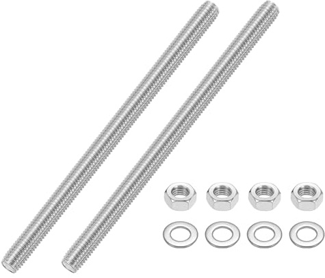 QUARKZMAN 2 Stück Gewindestangen M10 x 180mm, Edelstahl Stockschrauben, Gewindestifte mit 4pcs Sechskantmutter und 4pcs Unterlegscheiben, Vollgewindestange für Möbeln, Maschinen