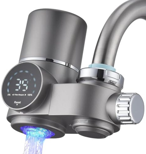 Buerjia Faucet Water Filter, LED Display Water Purifier to Reduce Lead, Chlorine & Heavy Metals, Sink Water Filter
