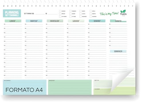 Planner Settimanale da Tavolo Spiralato Senza Date Formato A4 Fronte e Retro - Planning Settimanale 2026 con Spirale Metallica per Casa, Ufficio o Studio - 96 settimane