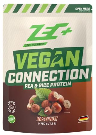 ZEC+ Vegan Connection 750 g – Pflanzliches Proteinpulver mit Reis- & Erbsenprotein, 100 % laktosefrei - perfekt für Veganer, Vegetarier und bei Laktoseintoleranz, mit Aminosäuren (Haselnuss)