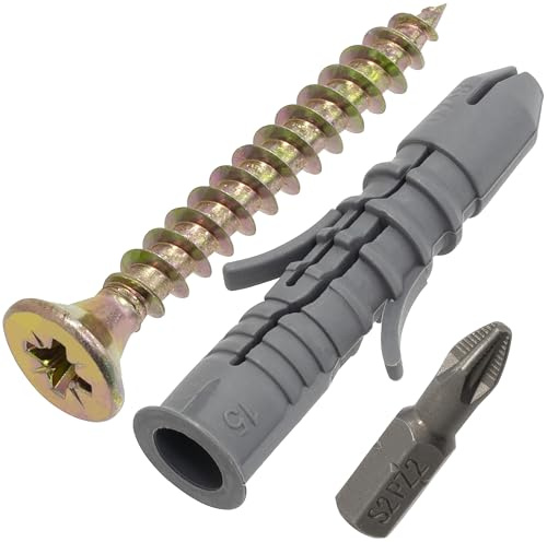 AERZETIX - Kit de 50 Chevilles universelles à collerette Ø8x40 mm en Nylon + 50 vis à Bois Jaune Ø5x40 mm + 1 Embout de vissage PZ2 1/4 | pour Fixation dans matériaux Pleins
