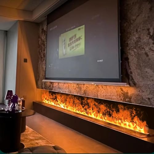 3D Water Vapor Fireplace Water Vapour Fireplace with Colourful 3D Flame, 7 Adjustable Colors Brushed Stainless Steel Frame, Smart Water Vapor Electric Fireplace for Indoor,01,150cm
