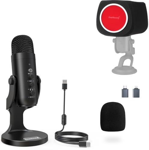 zealsound USB-Mikrofon K66 und WS18r Popfilter-Bundle