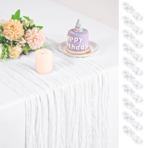 Teruntrue 10er-Pack Weiß-Käsetuch-Tischläufer 17x108 Zoll, Boho-Gaze-Käsetuch-Tischläufer für Hochzeitsfeier, Bridal Shower, Geburtstag, Deko für Zuhause, Garten und Bauernhaus