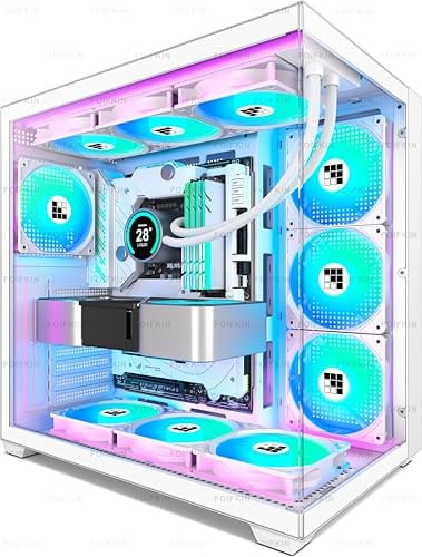 FOIFKIN F300 Case PC ATX con 7 ventole PWM ARGB,Case per PC Mid-Tower ad alto flusso d'aria,Case PC Gaming,Case ATX Bianco,Case computer Big Tower,Supporta Radiatore 360 mm,Type-C (RGB-Bianco, F300)
