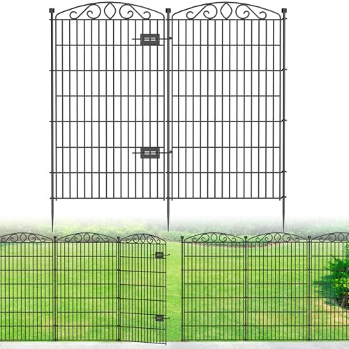 10 Paneele mit Tür Dekorative Gartenzaun, 115 cm (H) x 5,2 m (L) Hundezaun