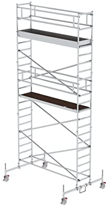 Aluminium-Rollgerüst mit Fahrbalken, Plattformen im 2m-Abstand Gerüstgröße 0,75 m x 3,00 m, Arbeitshöhe bis ca. 7,50 m