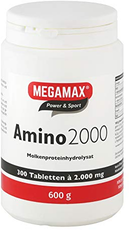 Megamax Amino 2.000 Aminosäuretabletten 300 Tabletten reines Molkenproteinhydrolysat | Aminosäuren Komplex mit (BCAA & EAA) inkl. 7 essentiellen Aminos | Muskelaufbau, für Kraftsport und Bodybuilder