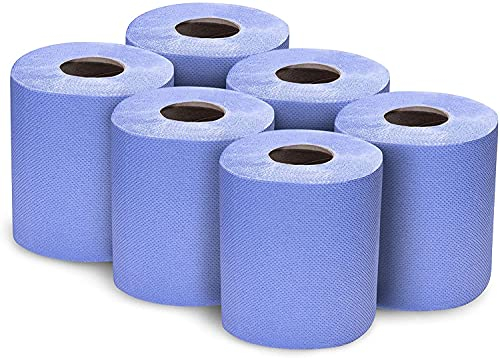 6 Pack 2 Ply Embossed Centre Feed Paper Wipe Rolls (blue, 2)