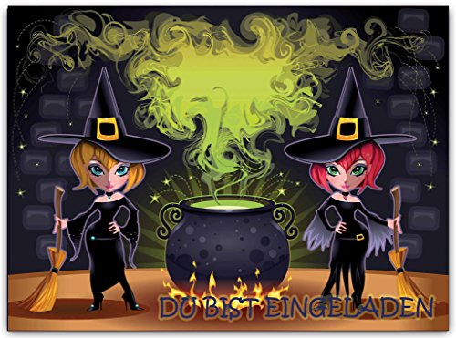 Hexen Einladungskarte Kinder Erwachsene Party Halloween Halloweenparty Hexe (10 Stück) gruselig Geburtstag Einladung Zauberin grusel Gruselparty